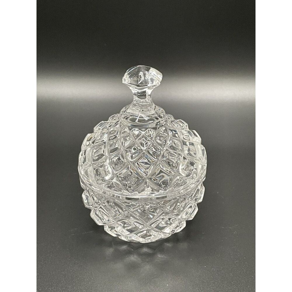 Clear Crystal Diamond Cut Glass Candy Dish‎ Trinket Holder.